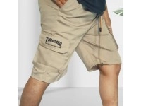 Men Flap Pocket Drawstring Waist Shorts Celana Pendek Cargo Pria Pinggang Rib Karet Melar Santai Mini Low Waist Slim-fitting Polos A-Line