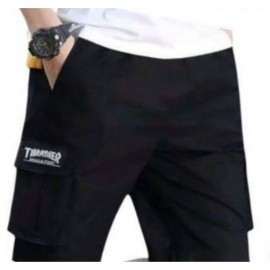 Men Flap Pocket Drawstring Waist Shorts Celana Pendek Cargo Pria Pinggang Rib Karet Melar Santai Mini Low Waist Slim-fitting Polos A-Line