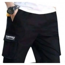 Men Flap Pocket Drawstring Waist Shorts Celana Pendek Cargo Pria Pinggang Rib Karet Melar Santai Mini Low Waist Slim-fitting Polos A-Line