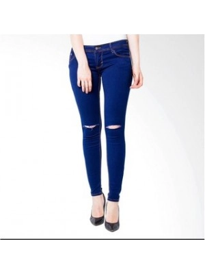 Celana Jeans Cewek Wanita Ripped Murah Sobek Lutu - Navy