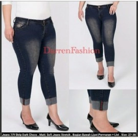 bursanekashop - Celana Jeans Wanita 7/9 Strip Dark Choco . JEANS STRIP DARK CHOCO