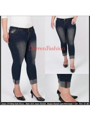 bursanekashop - Celana Jeans Wanita 7/9 Strip Dark Choco . JEANS STRIP DARK CHOCO