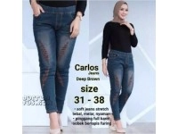 Celana Ripped Jeans Wanita Carlos Jeans Melar Sobek Tidak Tembus - Deep Brown