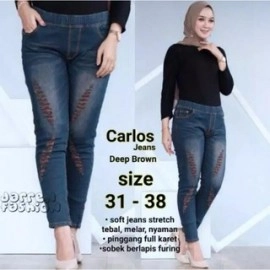 Celana Ripped Jeans Wanita Carlos Jeans Melar Sobek Tidak Tembus - Deep Brown
