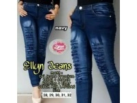 Ellyn Jeans Navy Ripped Jeans Sobek Tidak Tembus