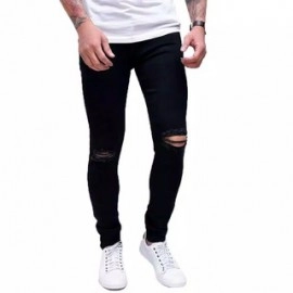Celana Panjang Semi Softjeans Pria Skinny Hitam Sobek Lutut Ripped Jeans Street Melar Murah