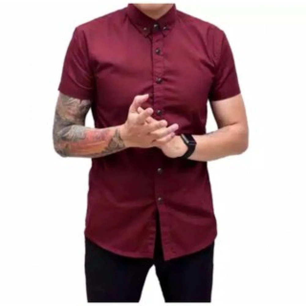 Fashion Pria Cowok Baju Kemeja Polos Pria Lengan Pendek Katun Kemeja Cowok Distro - Maron Fashion Pria Cowok Baju Kemeja Polos Pria Lengan Pendek Katun Kemeja Cowok Distro - Maron