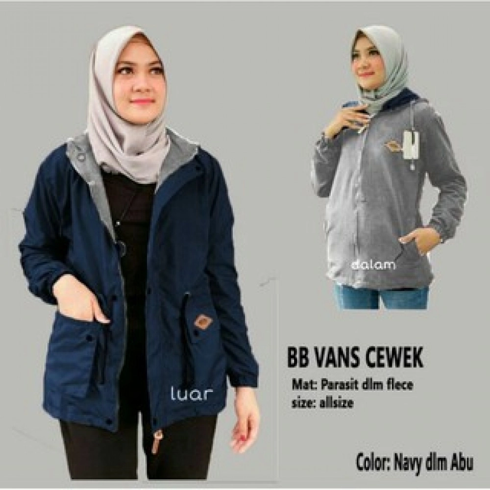 Jaket Bb Parka Wanita / Bolak Balik Semi Parka Premium Navy Abu Jaket Bb Parka Wanita / Bolak Balik Semi Parka Premium Navy Abu