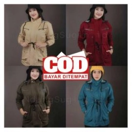 Jaket  Parka Korea  Wanita Kanvas Dilengkapi Hoodie Lepas Pasang