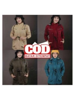 Jaket  Parka Korea  Wanita Kanvas Dilengkapi Hoodie Lepas Pasang