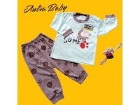 Setelan Baju Bayi Piyama Bayi Lengan Panjang Celana Panjang Kancing Pundak Usia 3-12 Bulan Aulia Baby