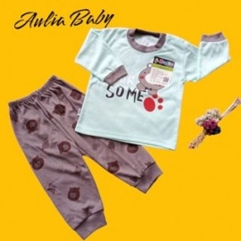 Setelan Baju Bayi Piyama Bayi Lengan Panjang Celana Panjang Kancing Pundak Usia 3-12 Bulan Aulia Baby