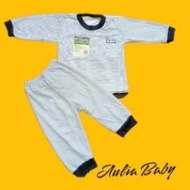 Setelan Baju Bayi Piyama Bayi Lengan Panjang Celana Panjang Kancing Pundak Motif Salur Usia 3-12 Bulan Aulia Baby