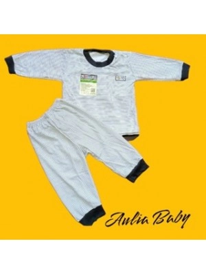 Setelan Baju Bayi Piyama Bayi Lengan Panjang Celana Panjang Kancing Pundak Motif Salur Usia 3-12 Bulan Aulia Baby