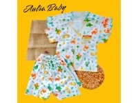 Stelan Baju Bayi Lengan Dan Celana Pendek Bahan Pe Double Full Sablon