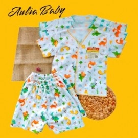 Stelan Baju Bayi Lengan Dan Celana Pendek Bahan Pe Double Full Sablon