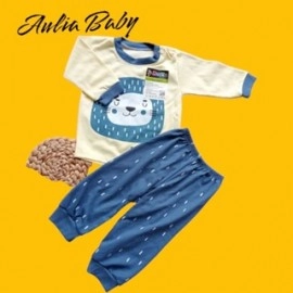 Setelan Baju Piyama Bayi Lengan Panjang Celana Pempers Panjang Kancing Pundak Motif Lion Usia 3-12 Bulan Aulia Baby