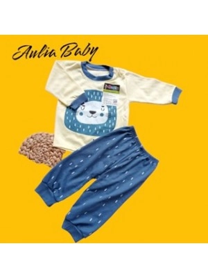 Setelan Baju Piyama Bayi Lengan Panjang Celana Pempers Panjang Kancing Pundak Motif Lion Usia 3-12 Bulan Aulia Baby