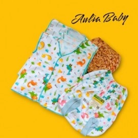 3 Setelan Baju Bayi Kutung Celana Pendek Bahan Pe Double Motif Sablon Aulia Baby