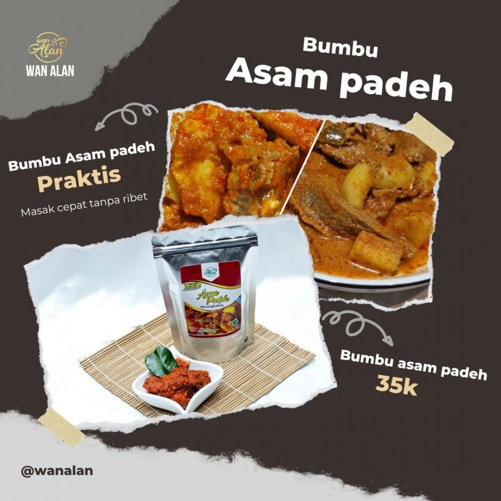 Bumbu Asam Padeh Kampuang Wan Alan Asli Minangkabau untuk 1/2kg Daging Bumbu Asam Padeh Kampuang Wan Alan Asli Minangkabau untuk 1/2kg Daging